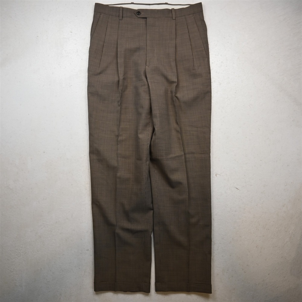 Gerald Austin 32x32 Brown Houndstooth 100% Wool Pleated Cuffed Dress Pants